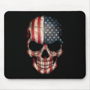Alfombrilla De Ratón Cráneo de la bandera americana en negro