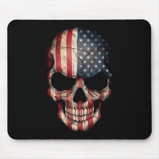Alfombrilla De Ratón Cráneo de la bandera americana en negro (Frente)