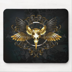 Alfombrilla De Ratón Cráneo de pájaro dorado sobre fondo negro