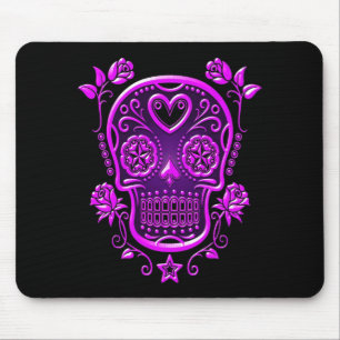 Alfombrilla De Ratón Cráneo del azúcar con los rosas, púrpuras