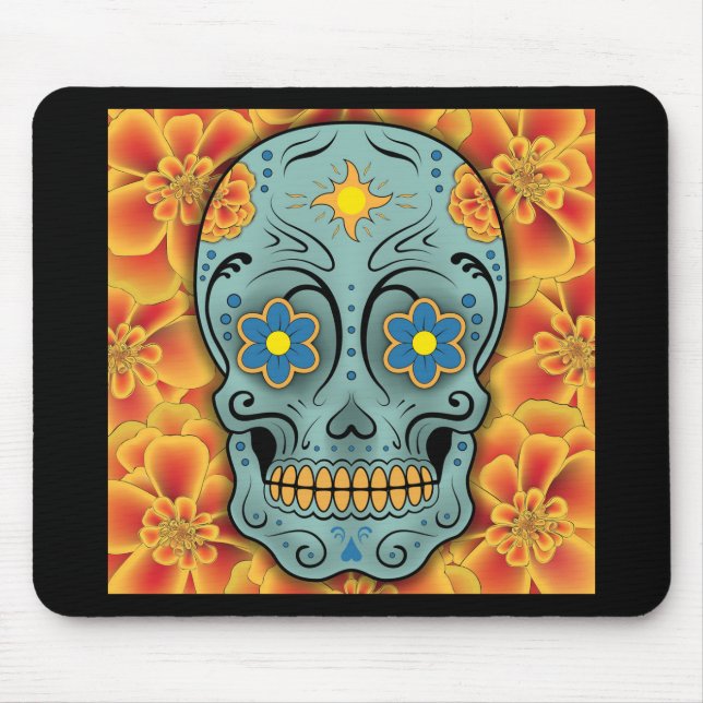 Alfombrilla De Ratón Cráneo del azúcar - día del muerto (maravilla) (Frente)