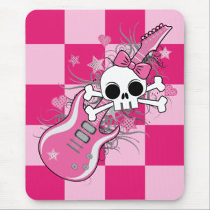 Alfombrilla De Ratón Cráneo lindo con guitarra rosa