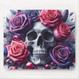 Alfombrilla De Ratón Cráneo rodeado de vibrantes Rosas