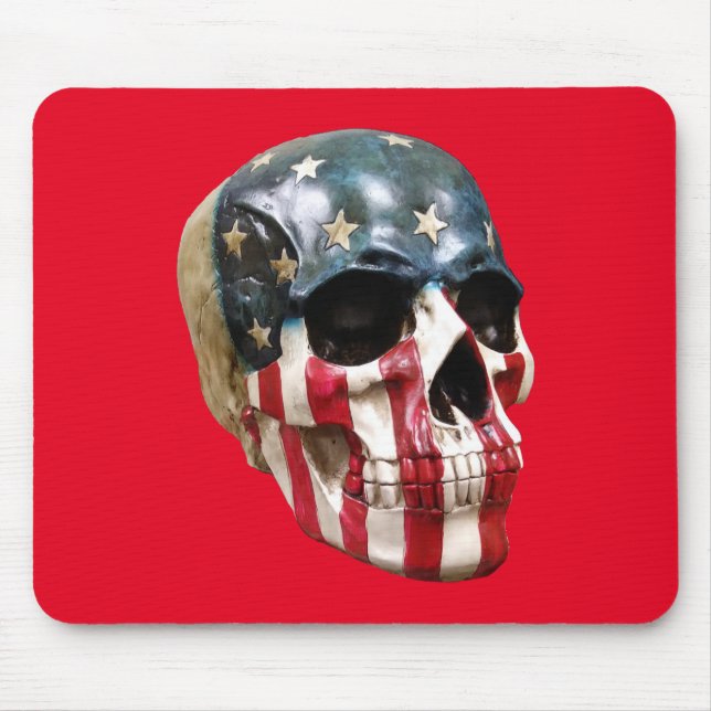 Alfombrilla De Ratón Cráneo rojo blanco y azul (Frente)