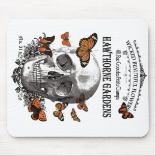 Alfombrilla De Ratón cráneo vintage moderno de Halloween y mariposas