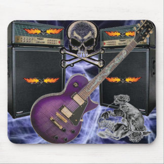 Alfombrilla De Ratón Cráneos de la guitarra púrpura y cojín llameantes