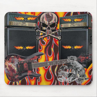 Alfombrilla De Ratón Cráneos llameantes de la guitarra púrpura y