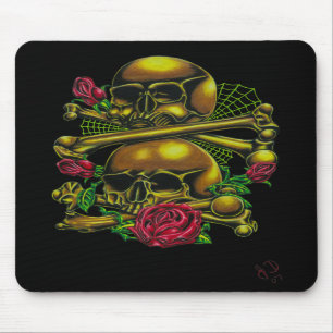 Alfombrilla De Ratón Cráneos, Web, y rosas Mousepad