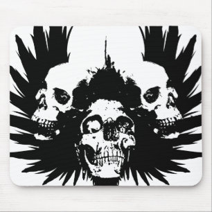 Alfombrilla De Ratón Cráneos y ala - negro