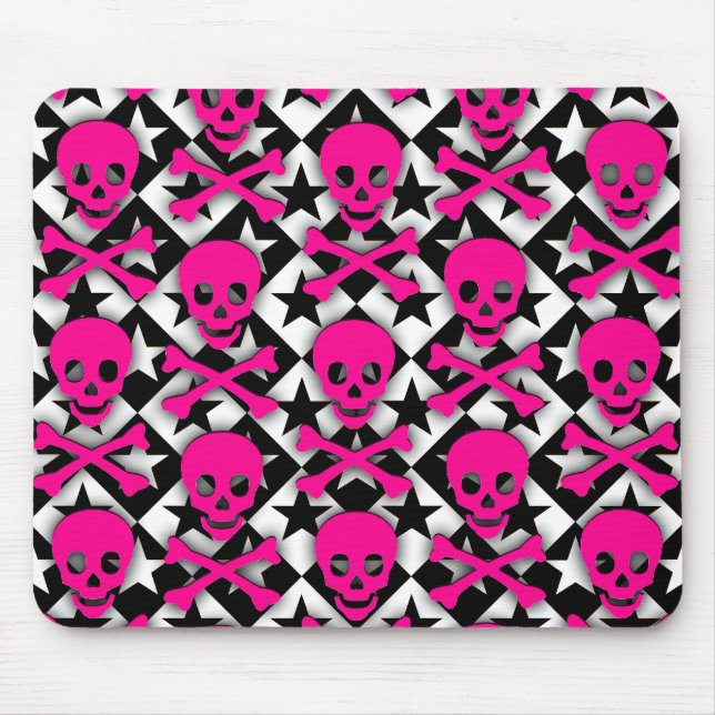 Alfombrilla De Ratón Cránulos rosados y estrellas emo (Frente)