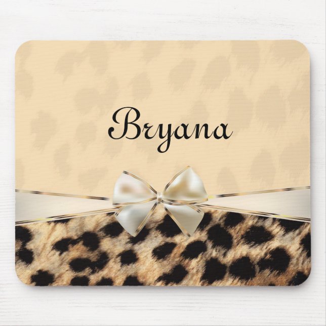 Alfombrilla De Ratón Cream Beige Leopardo Cheetah Print Bow Mouse Pad (Frente)
