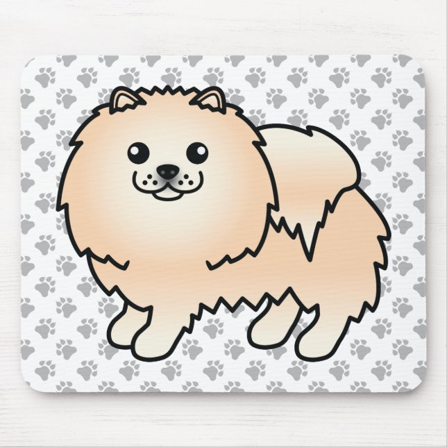 Alfombrilla De Ratón Cream Pomeranian Cute Cartog Perro & Paws (Frente)