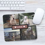 Alfombrilla De Ratón Crear tu propio Collage de fotos de perro<br><div class="desc">Añade tus propias fotos de mascotas. El diseño presenta 4 fotos en una cuadrícula con rectángulo sólido en el medio con la palabra "amor" y corazones de acento en cada lado.</div>