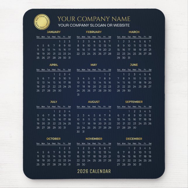 Alfombrilla De Ratón Create Your Own 2026 Company Calendar | Mousepad (Frente)