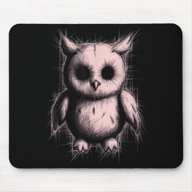 Alfombrilla De Ratón Creepy Cute Goth Owl Horror Sketch Alt Nge Evil  (Frente)