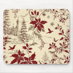 Alfombrilla De Ratón Crema Antiguo Burgundy Invierno Pájaros Flor de Ac