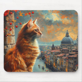 Alfombrilla De Ratón Crepúsculo en Venecia | Gato Naranja en un Canal