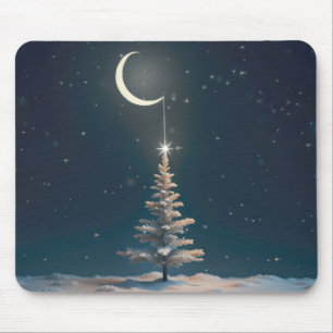 Alfombrilla De Ratón Crescent Moon con una estrella Navidad