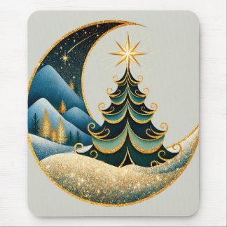 Alfombrilla De Ratón Crescent Moon Gold Invierno Navidad País de las Ma