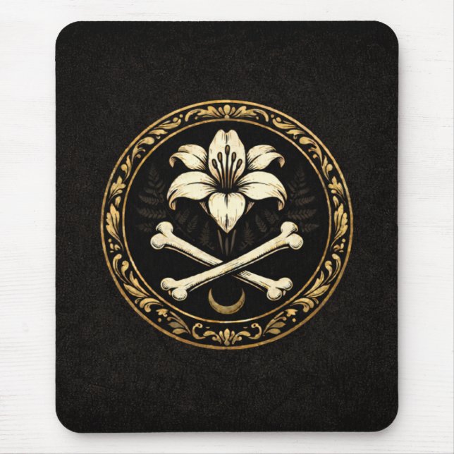 Alfombrilla De Ratón Crest Mouse Pad | Dark Academia Lily & Bones (Frente)