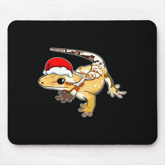 Alfombrilla De Ratón Crested Gecko Santa Hat Christmas Pajama Lizard Re (Frente)