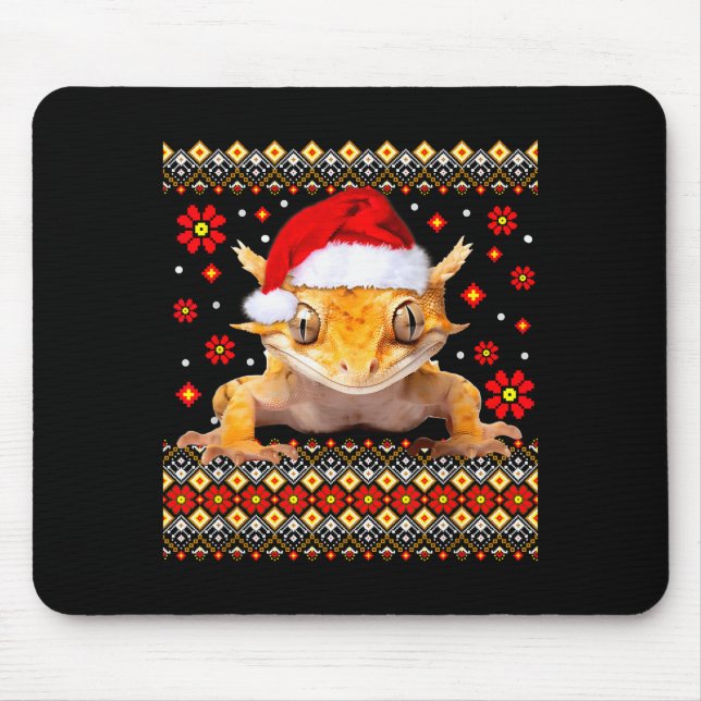 Alfombrilla De Ratón Crested Gecko Ugly Christmas Sweater  (Frente)