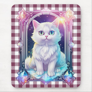 Alfombrilla De Ratón Cristal Cat Purple Black Plaid Curte White Kitten