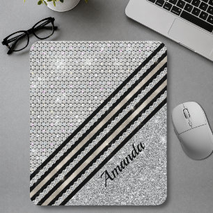 Alfombrilla De Ratón Cristal y Plata falso con brillo Personalizado