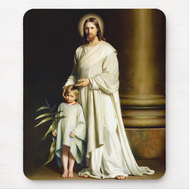 Alfombrilla De Ratón Cristo y niño. Regalo de Pascua Bella Artes (Frente)