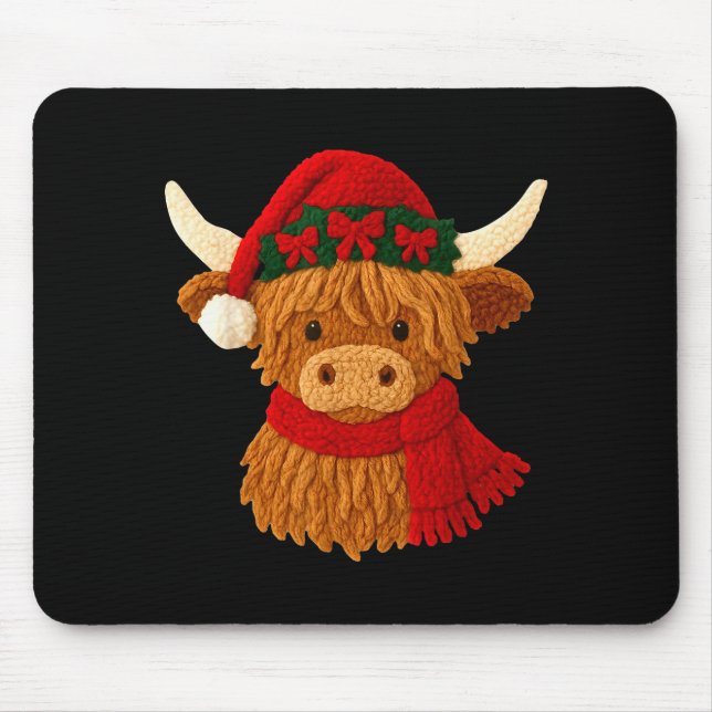 Alfombrilla De Ratón Crochet Highland Cow Christmas Winter Girly Kids T (Frente)