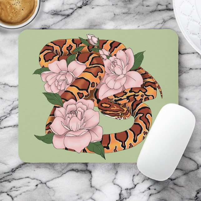 Alfombrilla De Ratón Cron Snake Pink Flores verdes (Subido por el creador)
