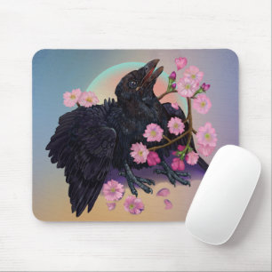 Alfombrilla De Ratón Crow con flores de manzana