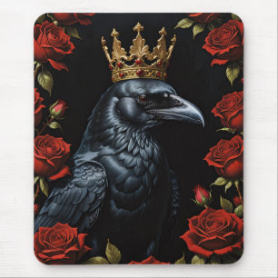 Alfombrilla De Ratón Crow in a Gold Crown Ruby Red Roses