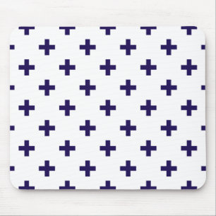 Alfombrilla De Ratón Cruces de polka azul marino sobre blanco