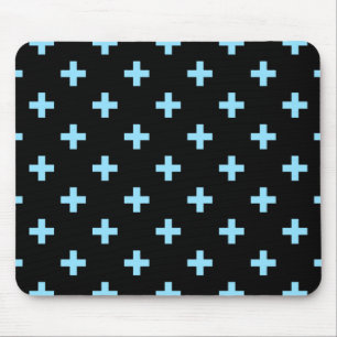 Alfombrilla De Ratón Cruces de polka azul sobre negro