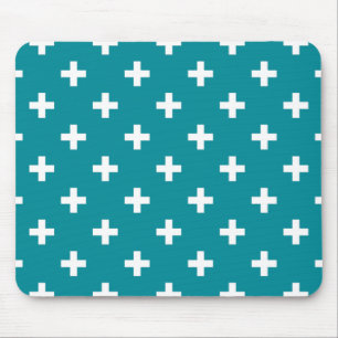 Alfombrilla De Ratón Cruces de polka blanca en verde azulado