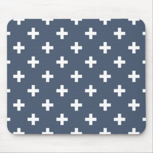 Alfombrilla De Ratón Cruces de polka blanco sobre gris azul
