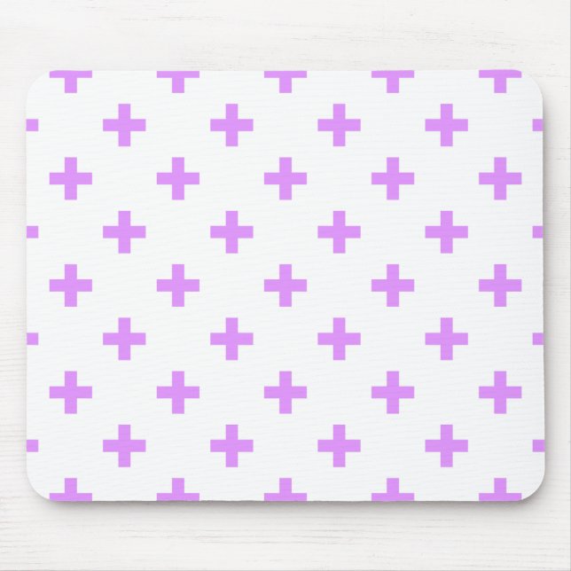 Alfombrilla De Ratón Cruces de polka de Lilac sobre blanco (Frente)