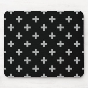 Alfombrilla De Ratón Cruces de polka gris sobre negro