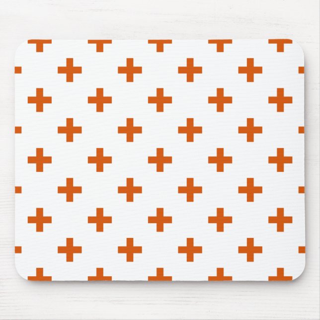 Alfombrilla De Ratón Cruces de polka naranja sobre blanco (Frente)