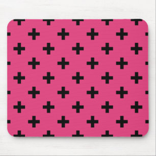 Alfombrilla De Ratón Cruces de polka negra en fucsia