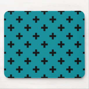 Alfombrilla De Ratón Cruces de polka negra en verde azulado