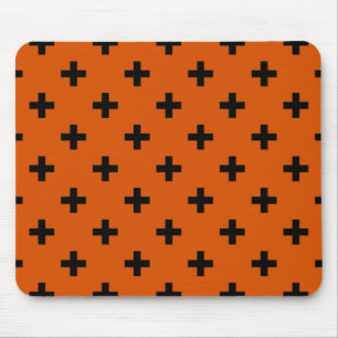 Alfombrilla De Ratón Cruces de polka negra sobre naranja