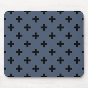 Alfombrilla De Ratón Cruces de polka negro sobre gris azul
