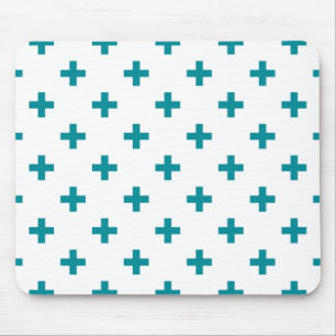 Alfombrilla De Ratón Cruces de polka verde azuladas sobre blanco