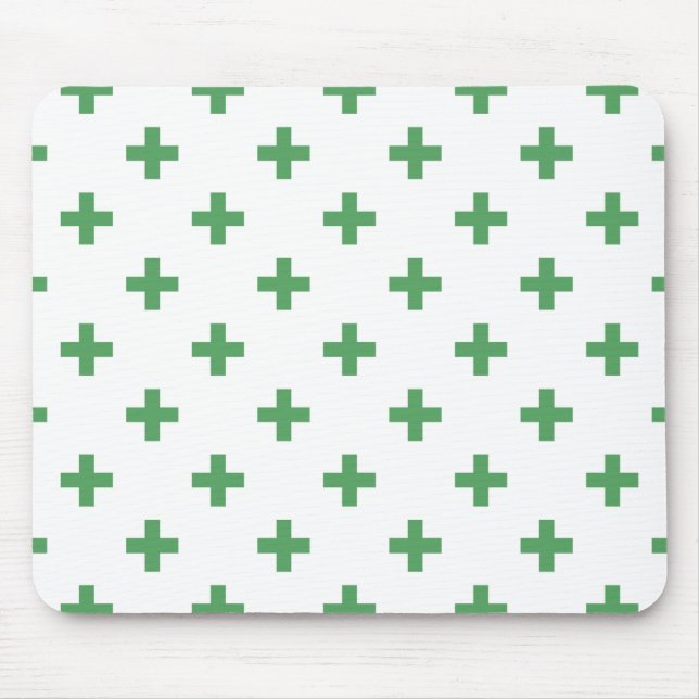 Alfombrilla De Ratón Cruces de polka verde sobre blanco (Frente)
