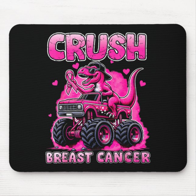 Alfombrilla De Ratón Crush Breast Cancer Awareness T Rex Monster Truck  (Frente)