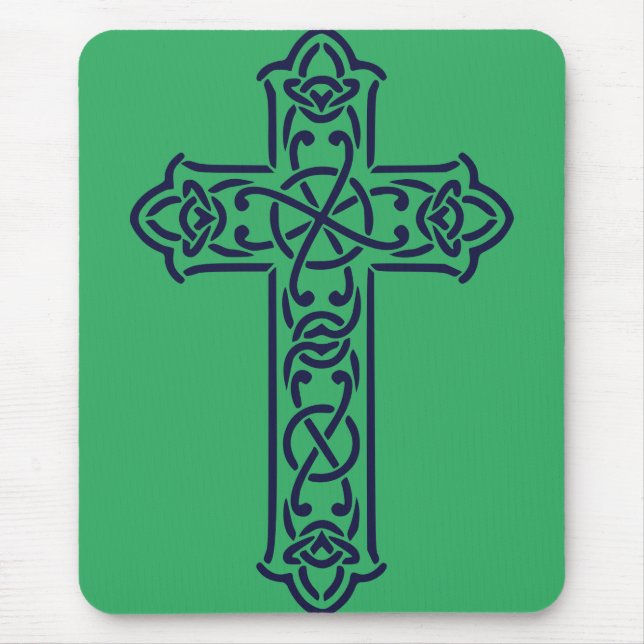 Alfombrilla De Ratón Cruz alta celta azul (Frente)