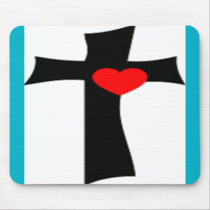 ALFOMBRILLA DE RATÓN CRUZ CON CORAZÓN ROJO
