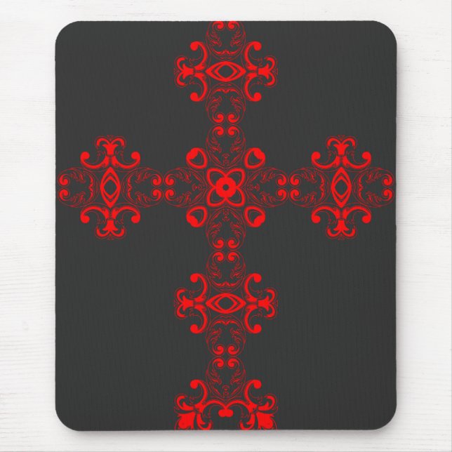 Alfombrilla De Ratón Cruz con ornamento rojo (Frente)